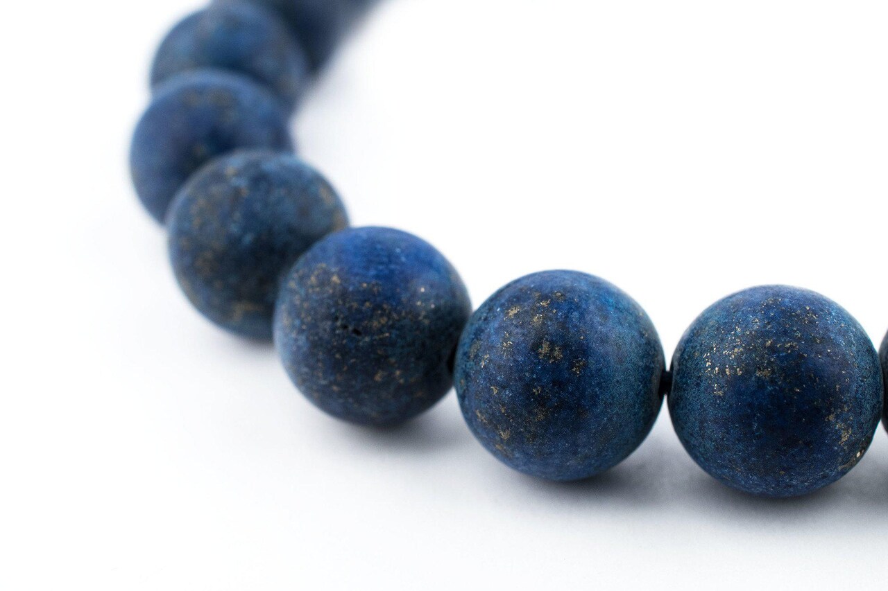 The Bead Chest Matte Round Lapis Lazuli Beads (10mm): Organic Gemstone Round Spherical Energy Stone Healing Power Crystal for Jewelry Bracelet Mala Necklace Making